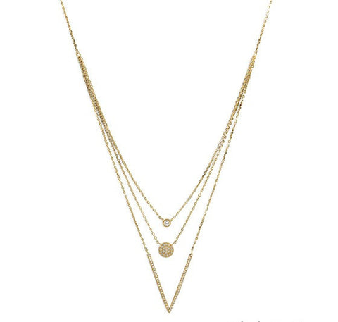 Triple Strand Necklace 14 K Gold Plated