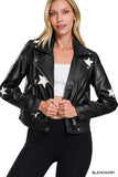 VEGAN LEATHER STAR PATCH MOTO JACKET