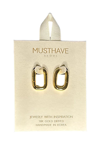Women's 18k Gold Dipped Curved Rectangle Hoop Earrings