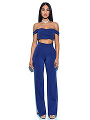 Blue Off The Shoulder Two Piece PantSuit