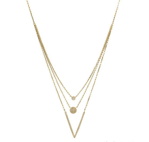 Triple Strand Necklace 14 K Gold Plated