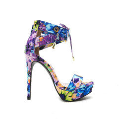 Qupid Floral Stiletto Platform Heels