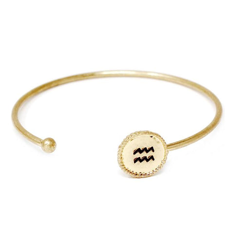 Aquarius Zodiac Brass Bangle