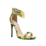 Qupid Neon Yellow Snake Skin Sandals