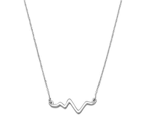 18" Rhodium Plated Heartbeat Necklace