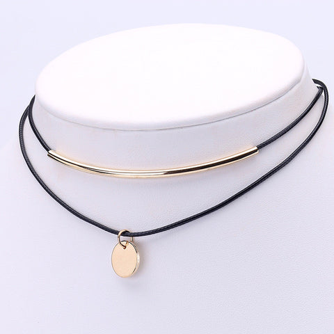 Black and Gold Choker with Gold Pendant