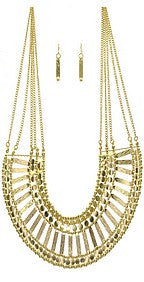 Gold Layered Bib Necklace Set