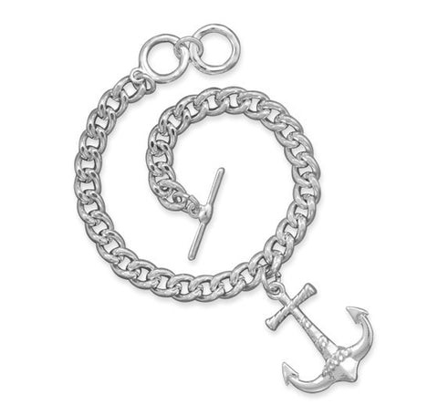 Silver Toggle Bracelet with Anchor Charm