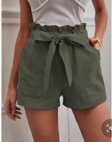 Olive Paper Bag Shorts